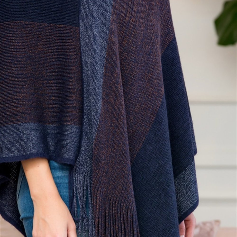 CASUAL DOLLZ Striped Sweater Knit Poncho - Picture 6 of 8